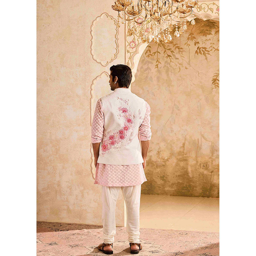 HISTORI Floral Pink Kurta with Jacket and Churidar
