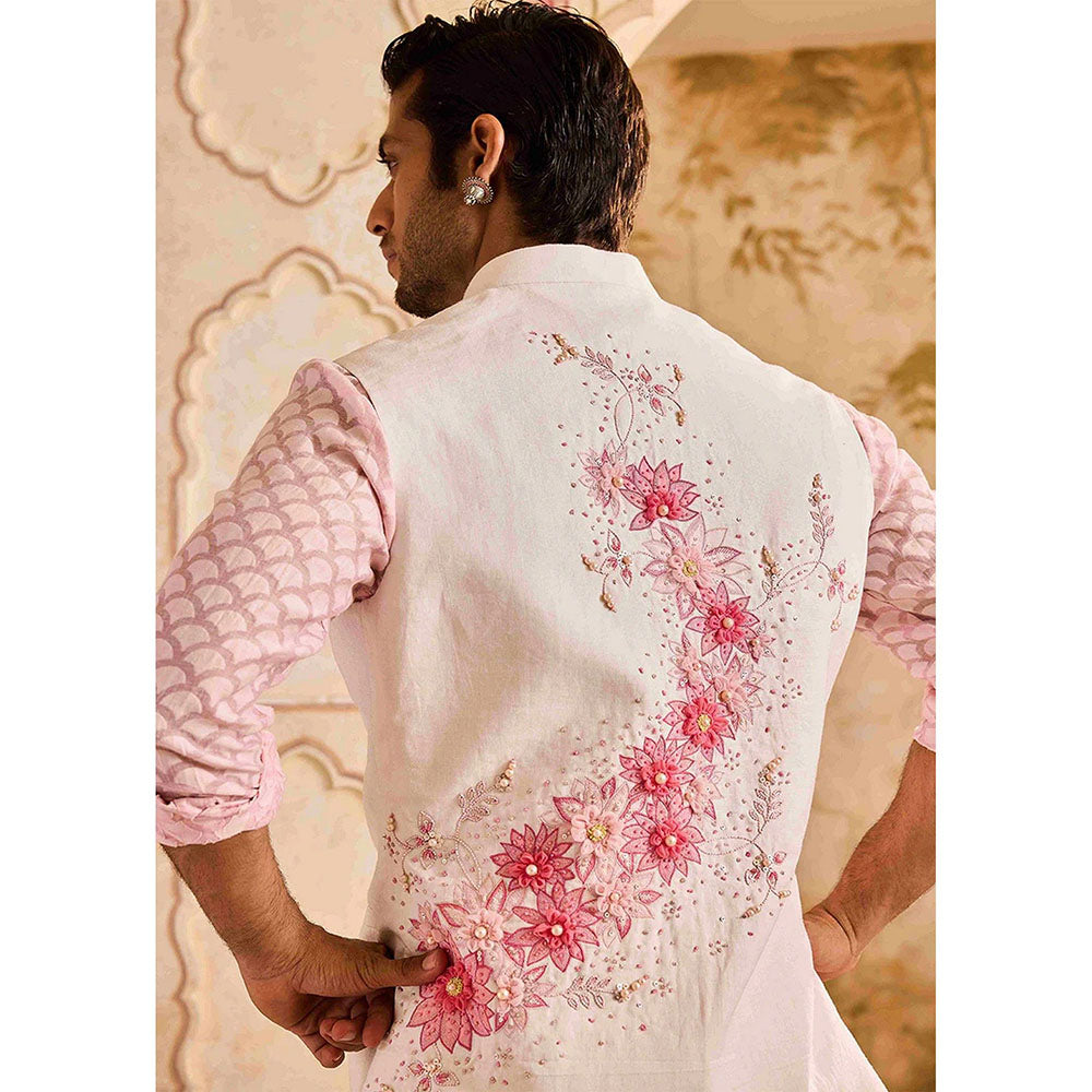 HISTORI Floral Pink Kurta with Jacket and Churidar