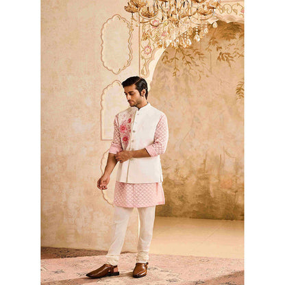 HISTORI Floral Pink Kurta with Jacket and Churidar