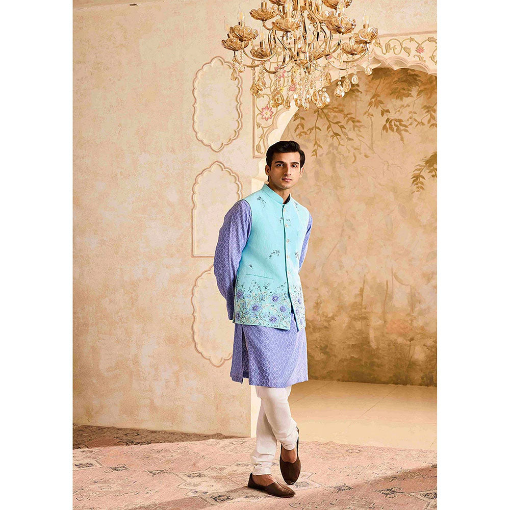 HISTORI Turq Lilac Blue Kurta with Jacket and Churidar