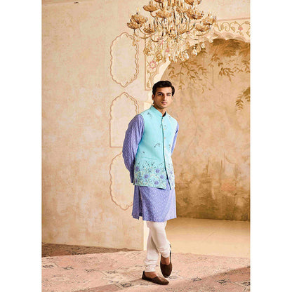 HISTORI Turq Lilac Blue Kurta with Jacket and Churidar