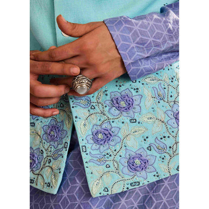 HISTORI Turq Lilac Blue Kurta with Jacket and Churidar