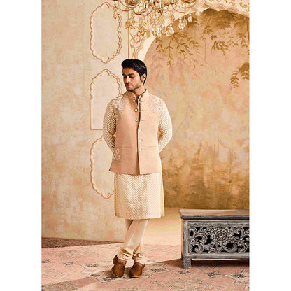 HISTORI Beige Floral Kurta with Jacket and Churidar