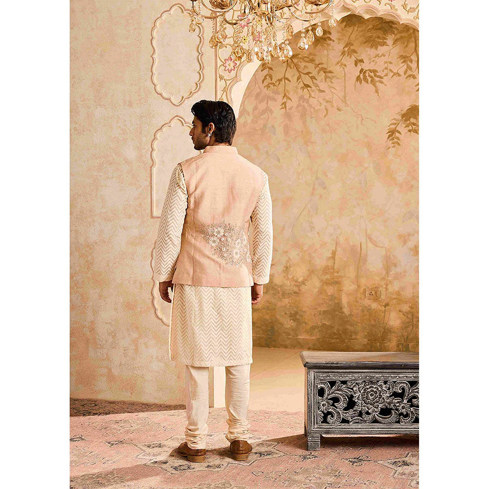 HISTORI Beige Floral Kurta with Jacket and Churidar