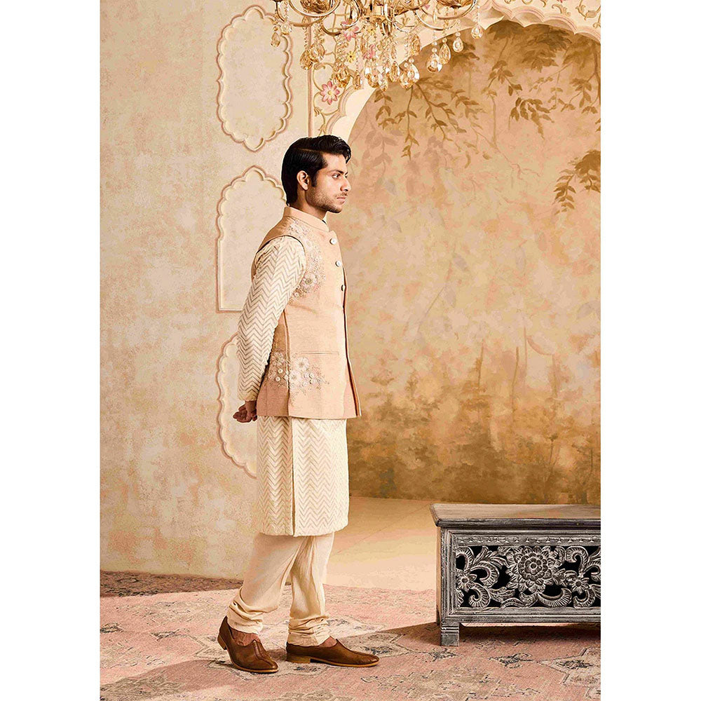 HISTORI Beige Floral Kurta with Jacket and Churidar