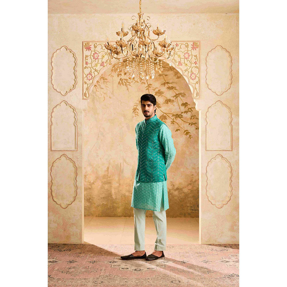 HISTORI Teal Mirrorwork Kurta with Jacket and Pant