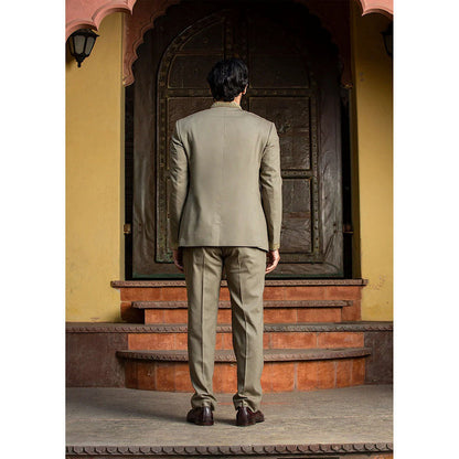 HISTORI Olive Jodhpuri Suit Zardozi Embroidered Jacket with Pant