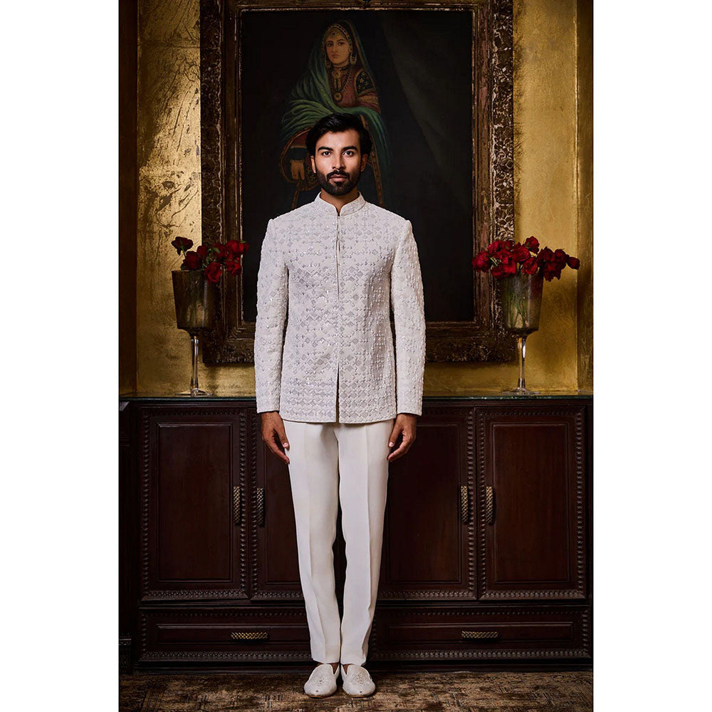 HISTORI White Embroidered Jodhpuri Jacket with Pant