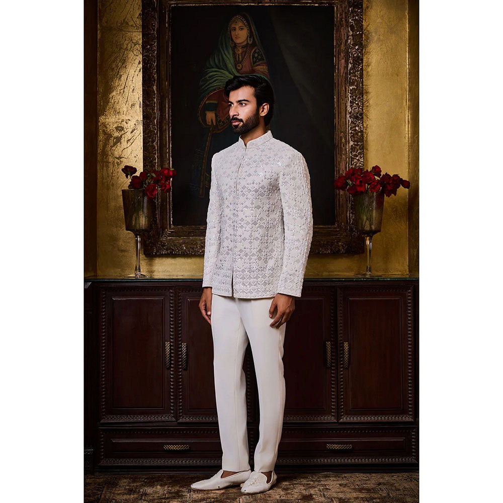 HISTORI White Embroidered Jodhpuri Jacket with Pant