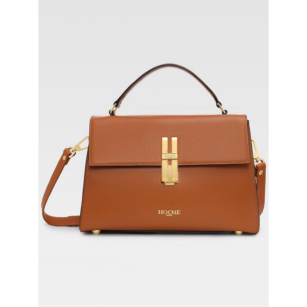 Hoche Paris Raffine Leather Satchel Bag with Detachable Strap - Tan