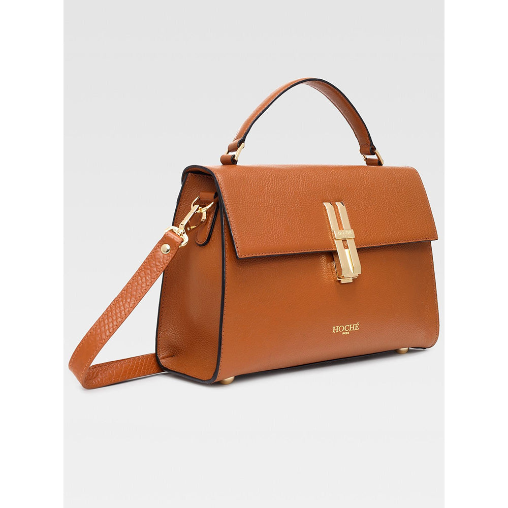 Hoche Paris Raffine Leather Satchel Bag with Detachable Strap - Tan