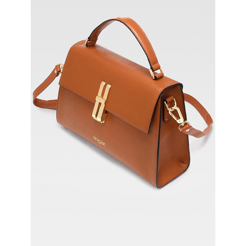 Hoche Paris Raffine Leather Satchel Bag with Detachable Strap - Tan
