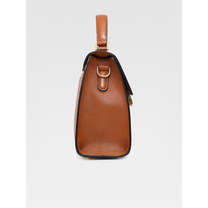 Hoche Paris Raffine Leather Satchel Bag with Detachable Strap - Tan