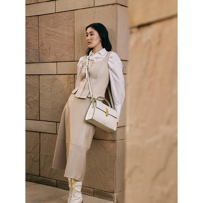 Hoche Paris Raffine Leather Satchel Bag with Detachable Strap - Ivory