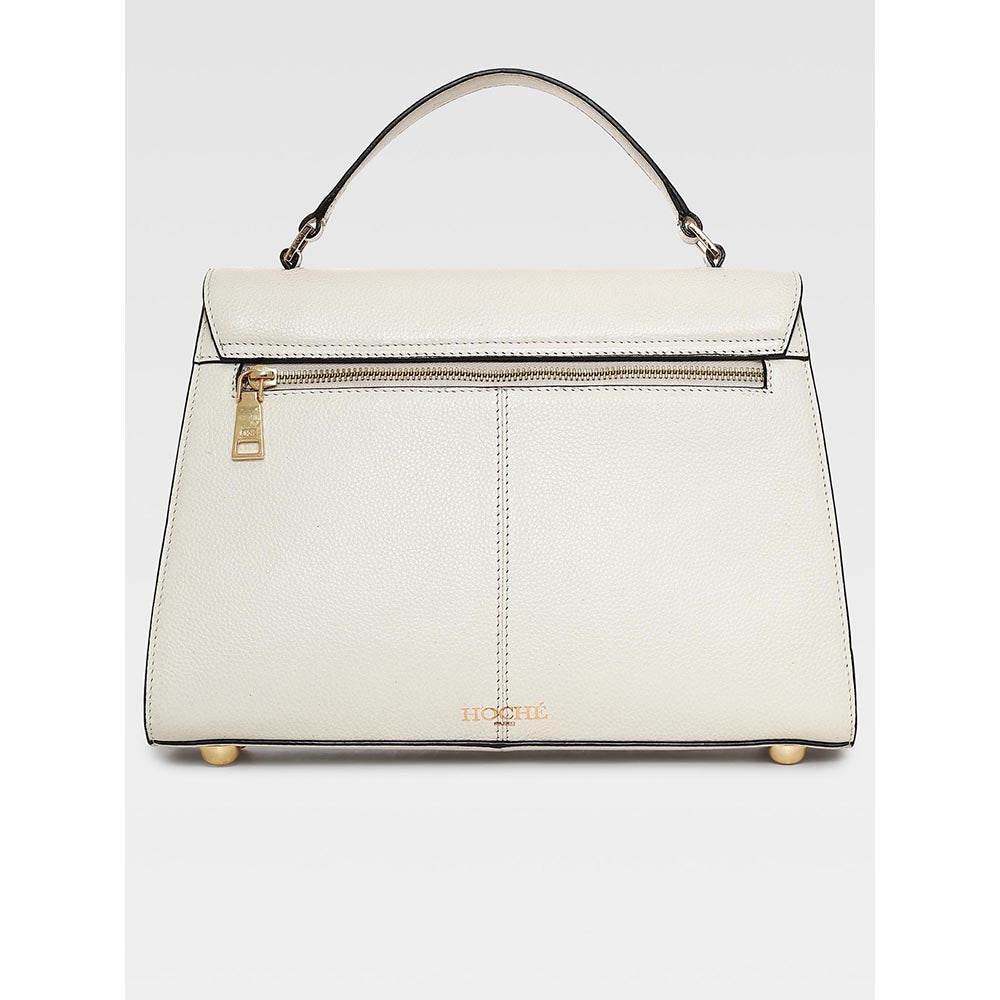 Hoche Paris Raffine Leather Satchel Bag with Detachable Strap - Ivory