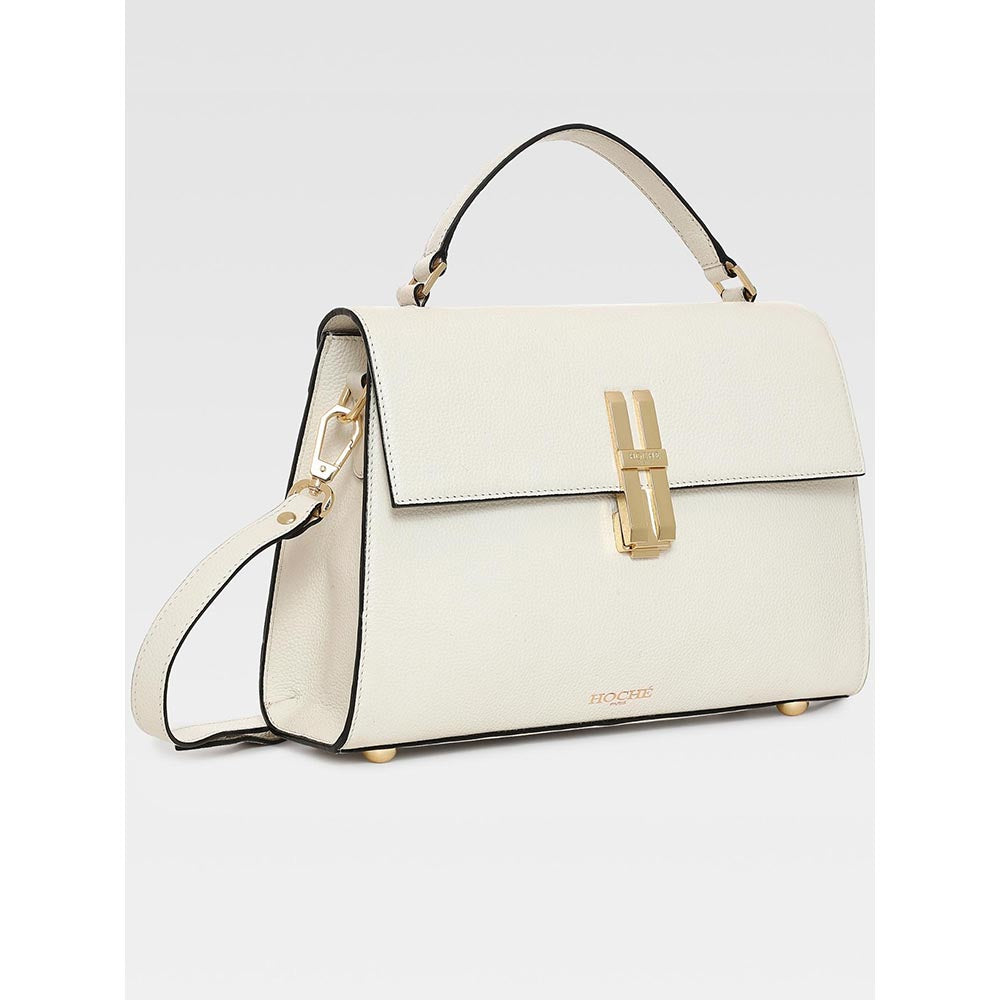 Hoche Paris Raffine Leather Satchel Bag with Detachable Strap - Ivory