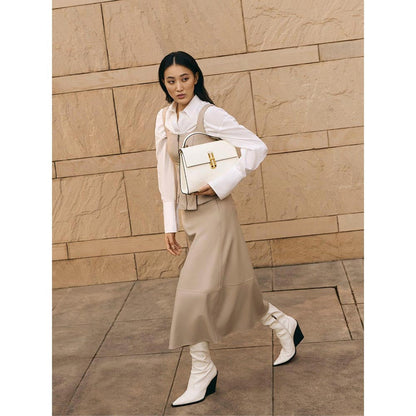 Hoche Paris Raffine Leather Satchel Bag with Detachable Strap - Ivory