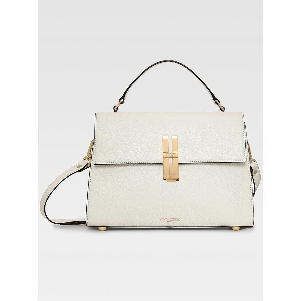Hoche Paris Raffine Leather Satchel Bag with Detachable Strap - Ivory