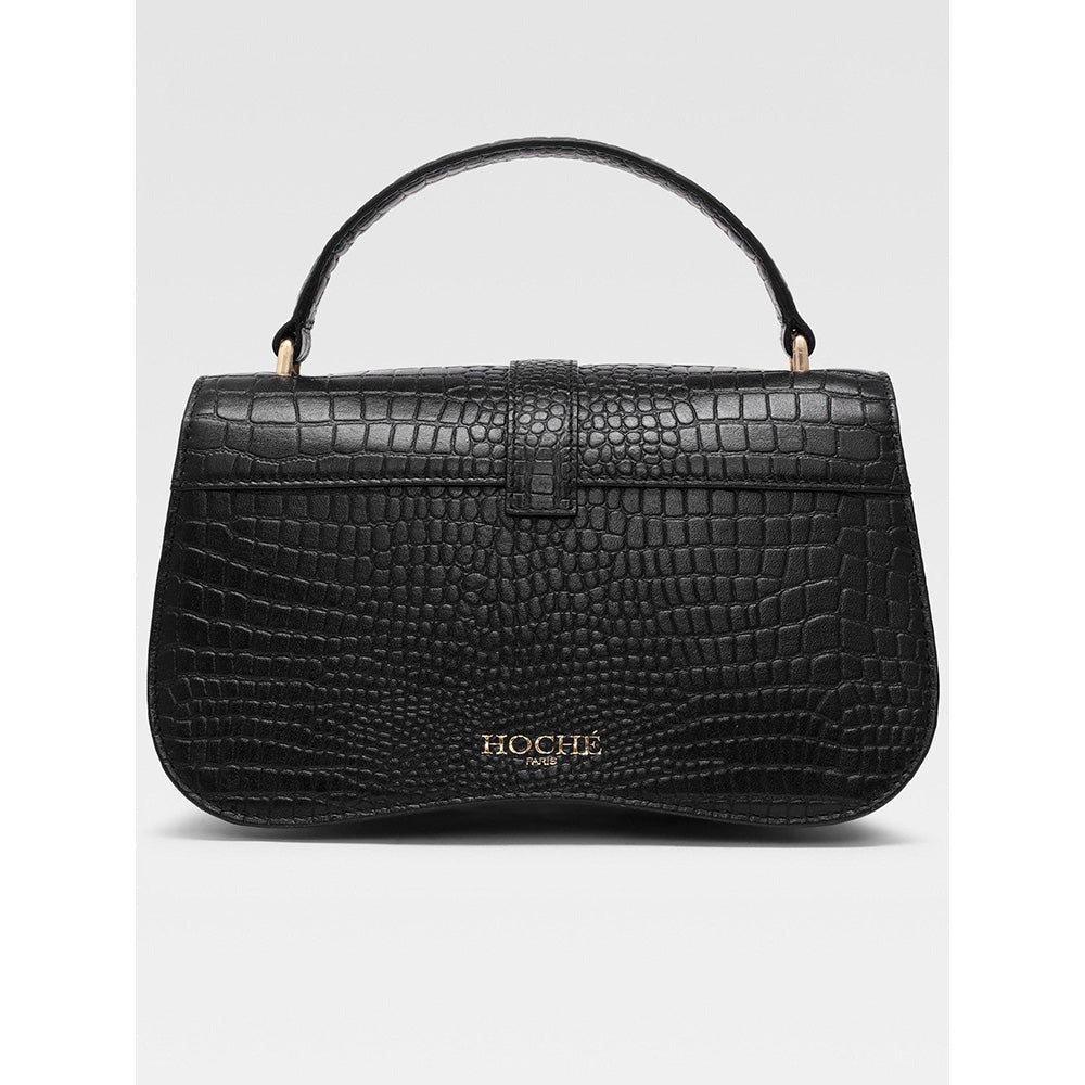 Hoche Paris Terra Croc Leather Sling Bag - Black