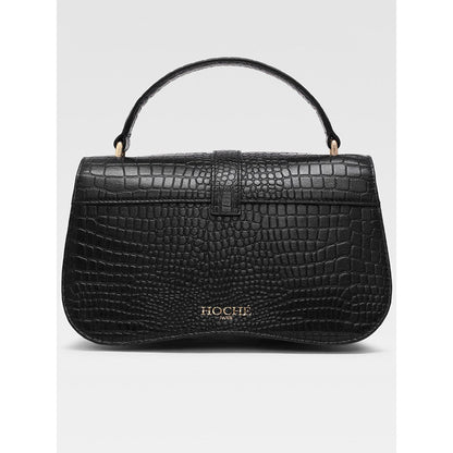 Hoche Paris Terra Croc Leather Sling Bag - Black