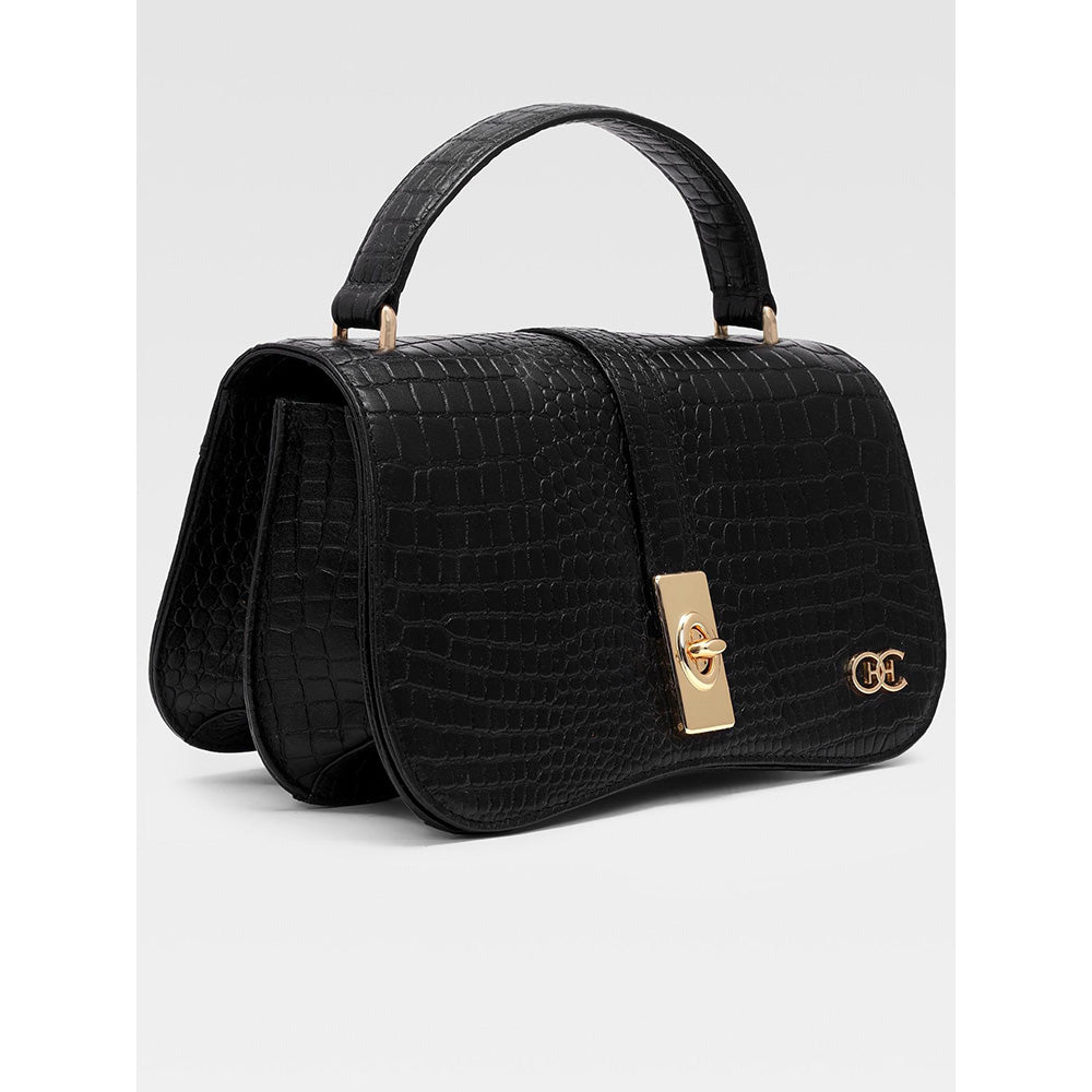 Hoche Paris Terra Croc Leather Sling Bag - Black
