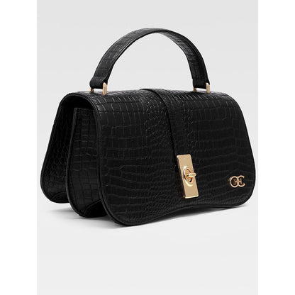 Hoche Paris Terra Croc Leather Sling Bag - Black