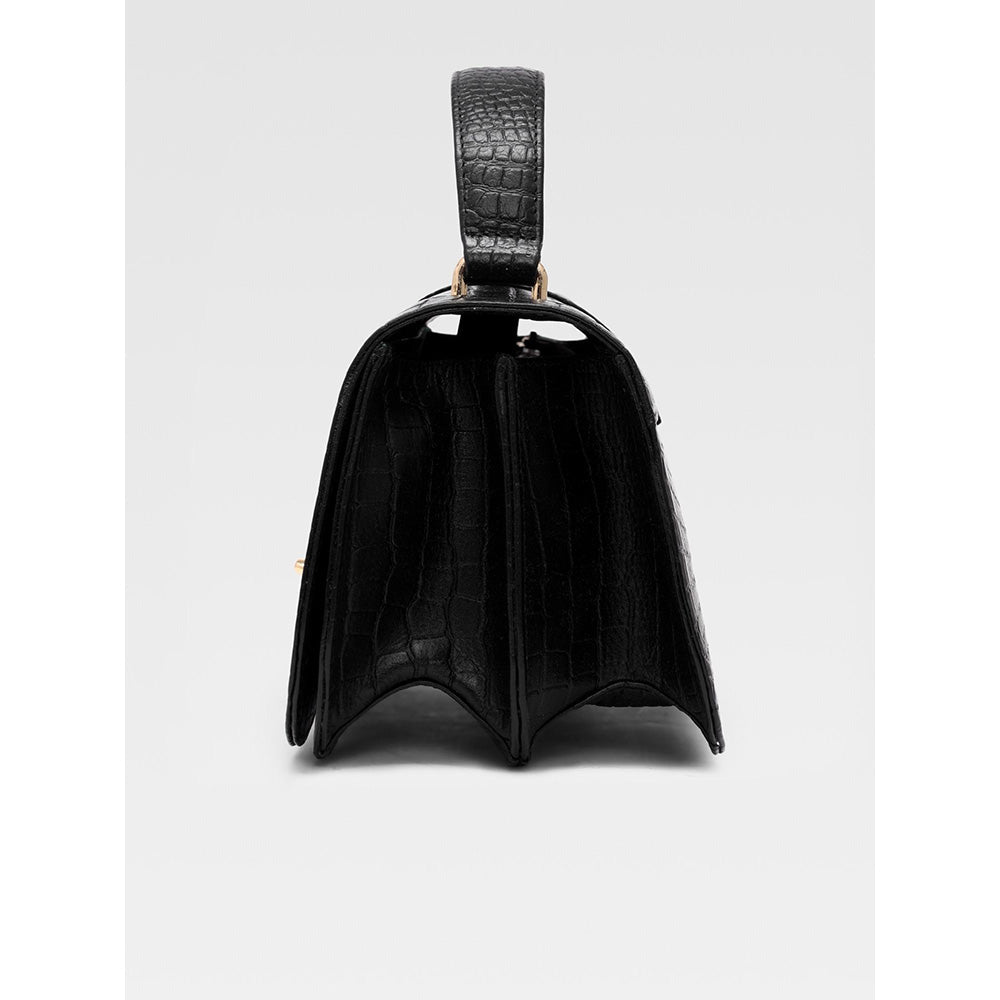 Hoche Paris Terra Croc Leather Sling Bag - Black