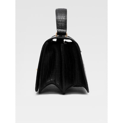 Hoche Paris Terra Croc Leather Sling Bag - Black