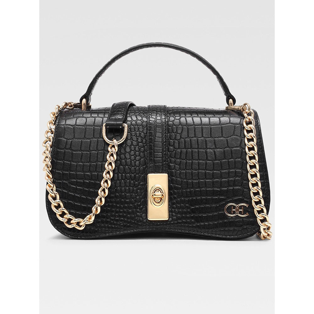 Hoche Paris Terra Croc Leather Sling Bag - Black