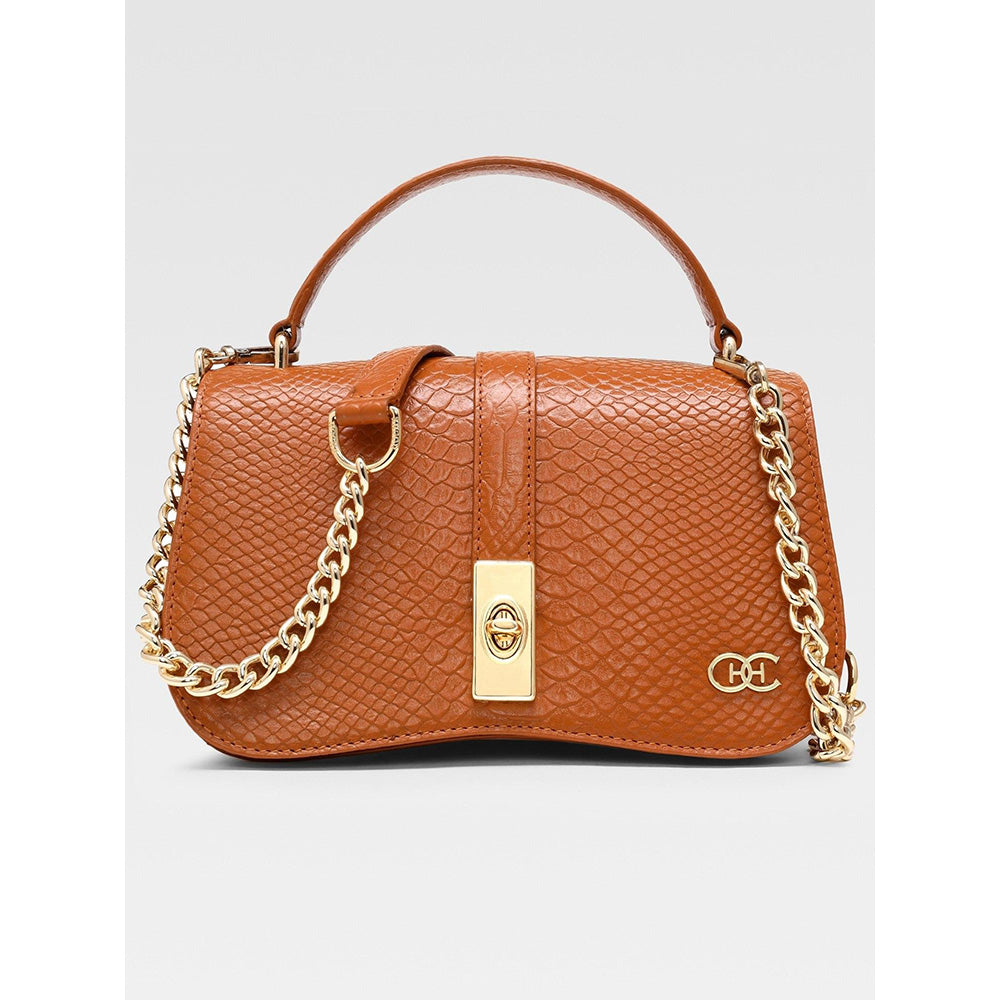 Hoche Paris Terra Croc Leather Sling Bag - Tan