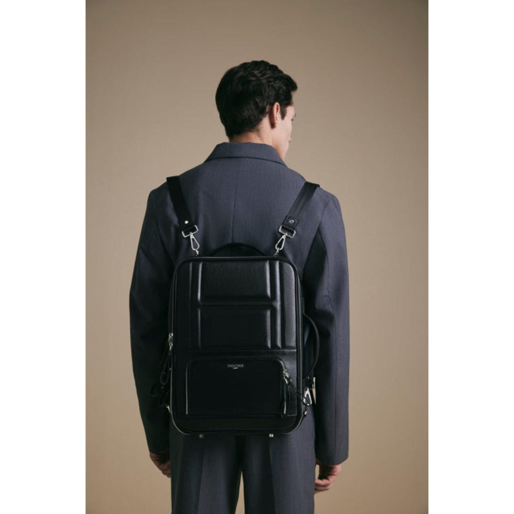 Hoche Paris Black Unstitch 3-In-1 Convertible Black Backpack