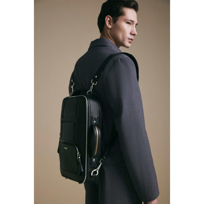 Hoche Paris Black Unstitch 3-In-1 Convertible Black Backpack