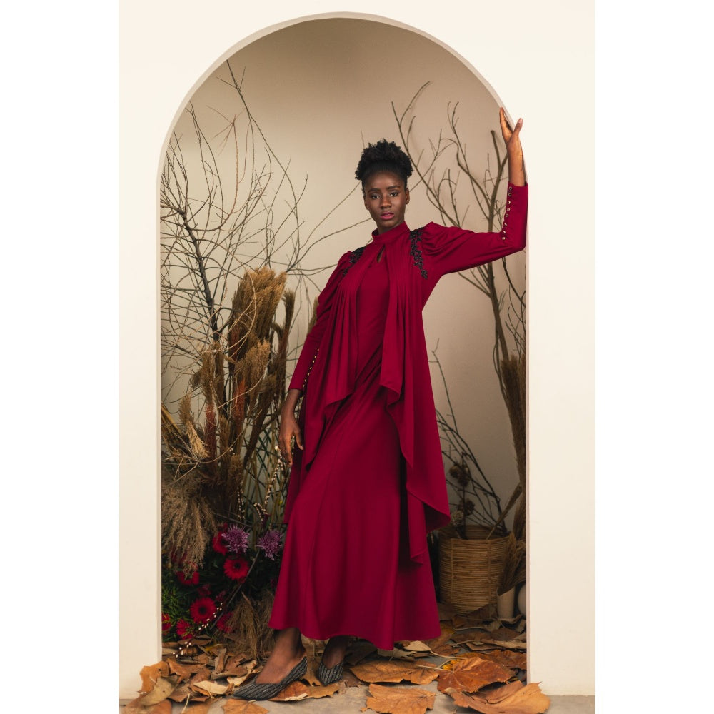 House of Fett Maroon Athena Jumpsuit Gown