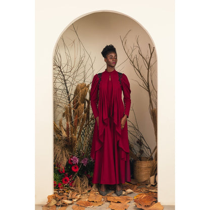 House of Fett Maroon Athena Jumpsuit Gown
