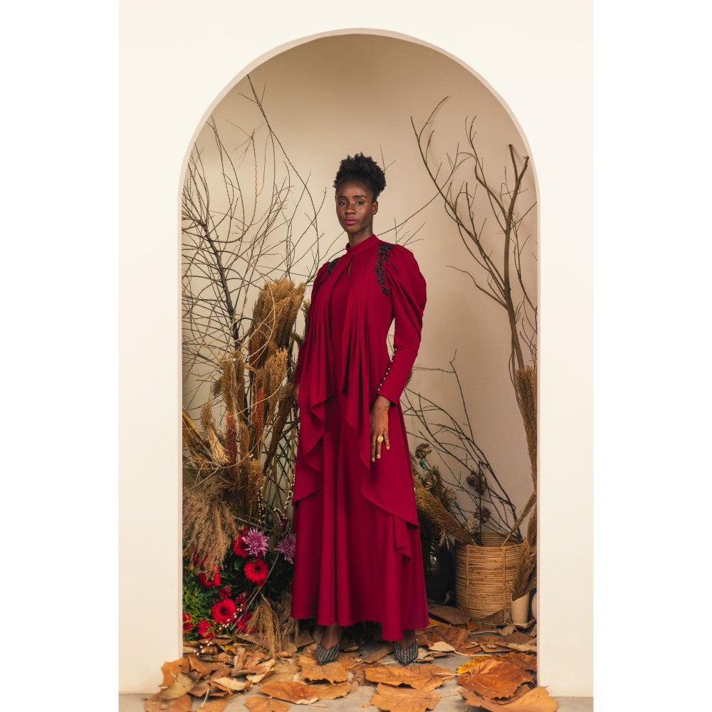 House of Fett Maroon Athena Jumpsuit Gown