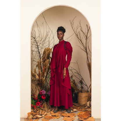 House of Fett Maroon Athena Jumpsuit Gown