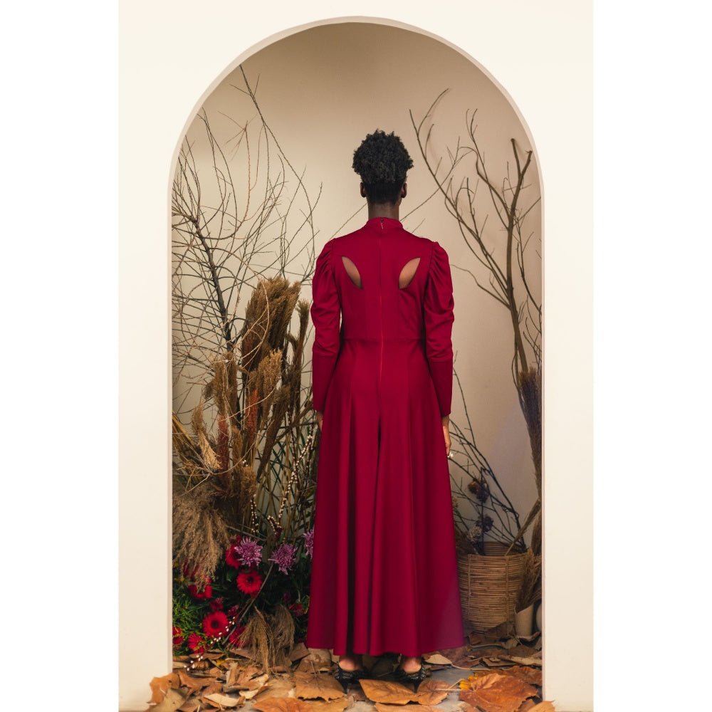 House of Fett Maroon Athena Jumpsuit Gown