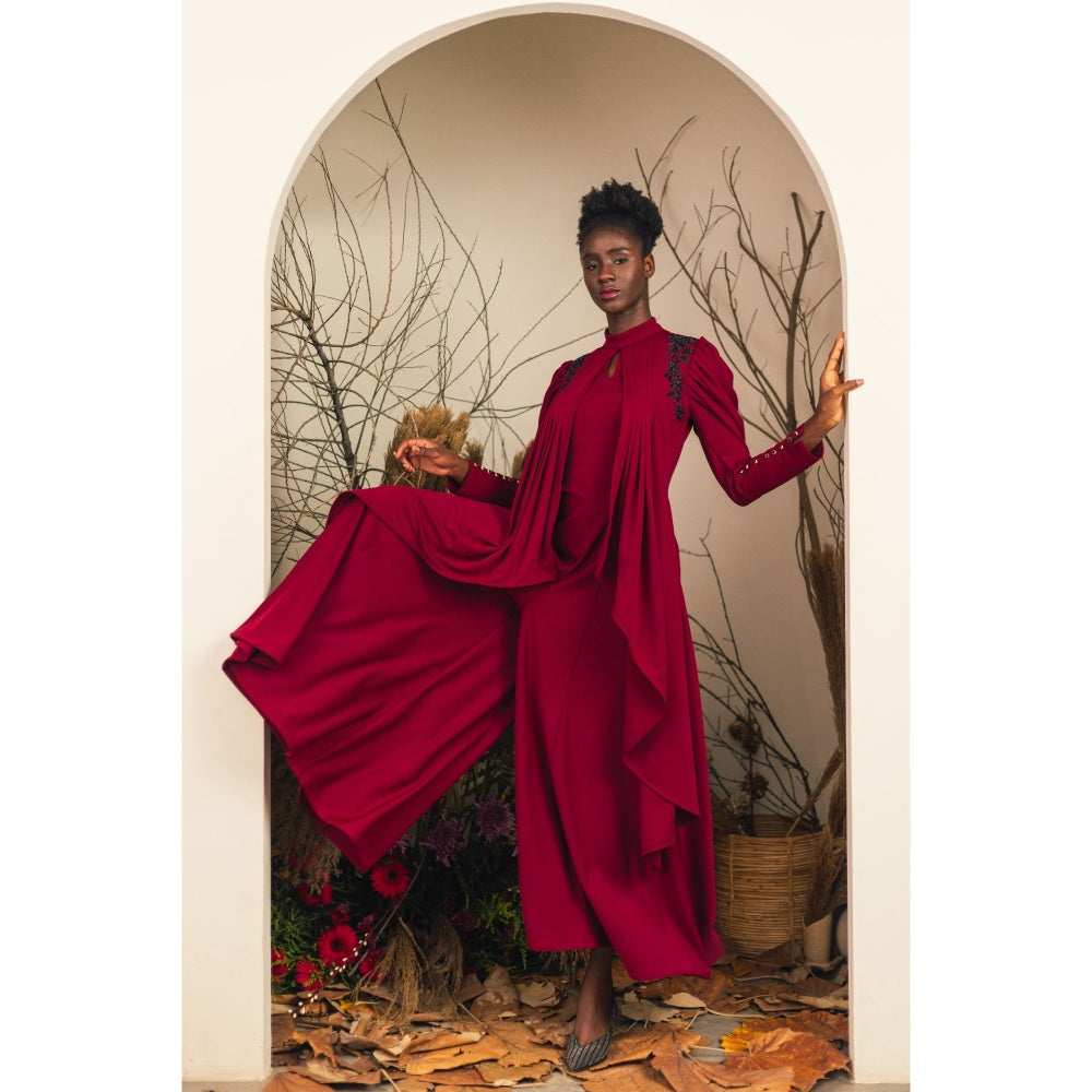 House of Fett Maroon Athena Jumpsuit Gown