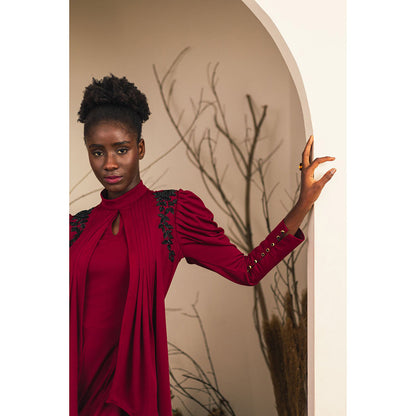 House of Fett Maroon Athena Jumpsuit Gown