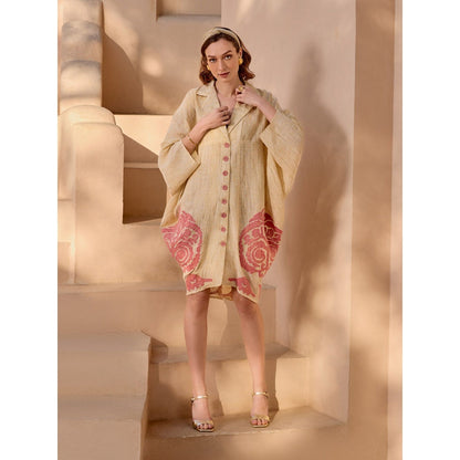 House of Fett Nador Embroidered Patchwork Gicha Khadi Kaftan Dress