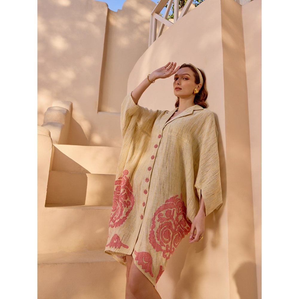 House of Fett Nador Embroidered Patchwork Gicha Khadi Kaftan Dress