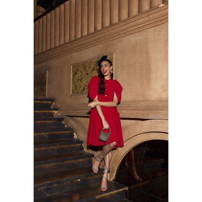 House of Fett Red Rose Knee Dress