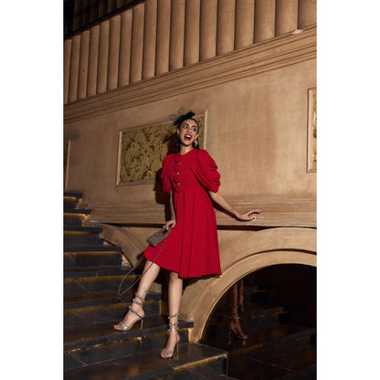 House of Fett Red Rose Knee Dress