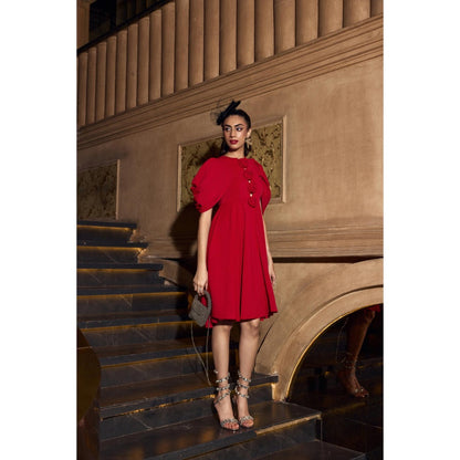 House of Fett Red Rose Knee Dress