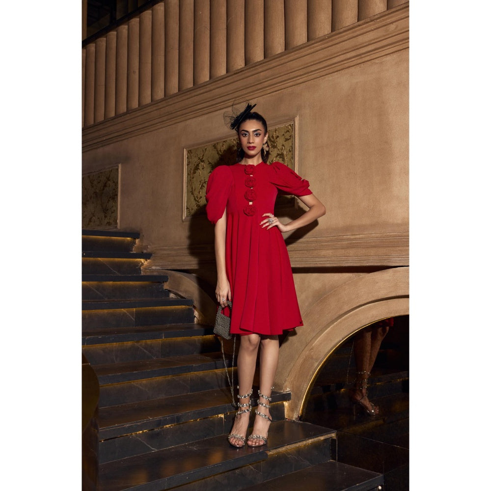 House of Fett Red Rose Knee Dress