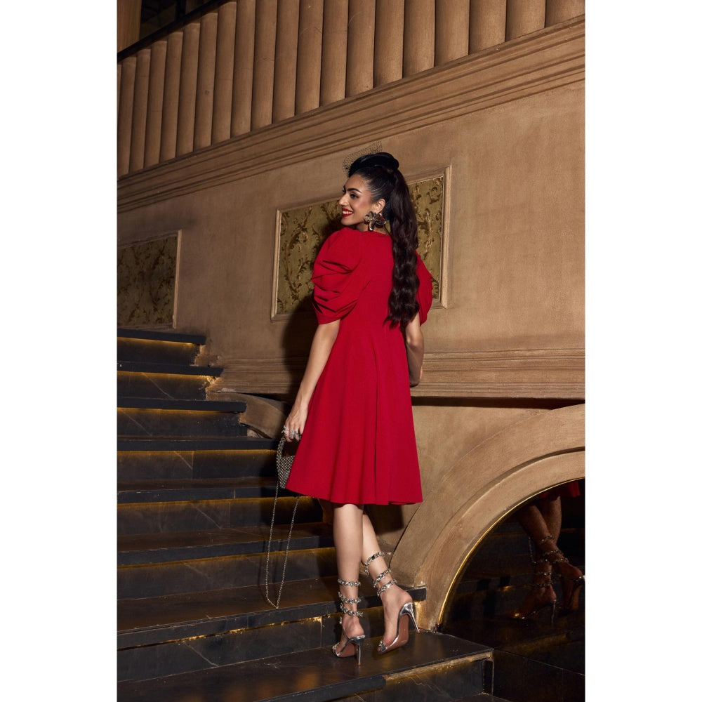 House of Fett Red Rose Knee Dress