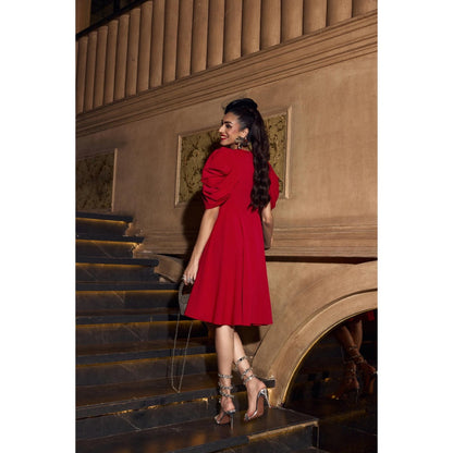 House of Fett Red Rose Knee Dress