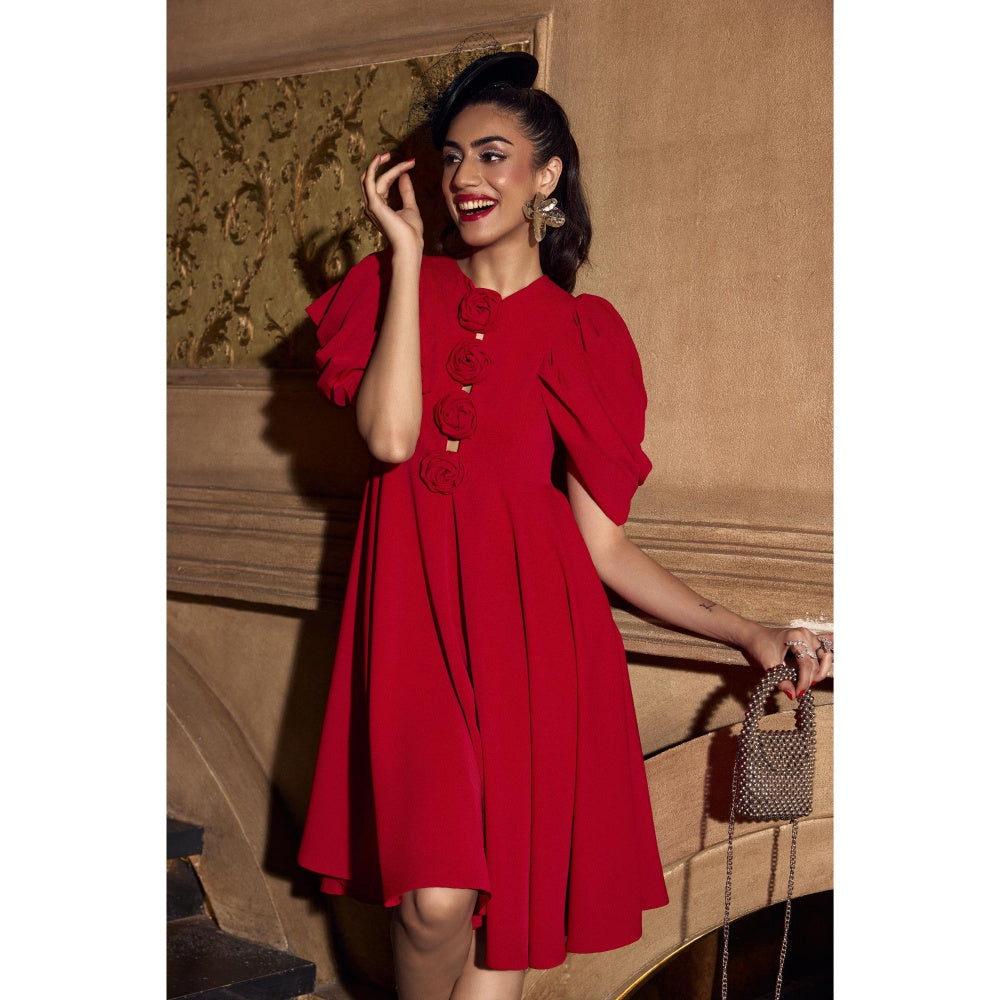 House of Fett Red Rose Knee Dress