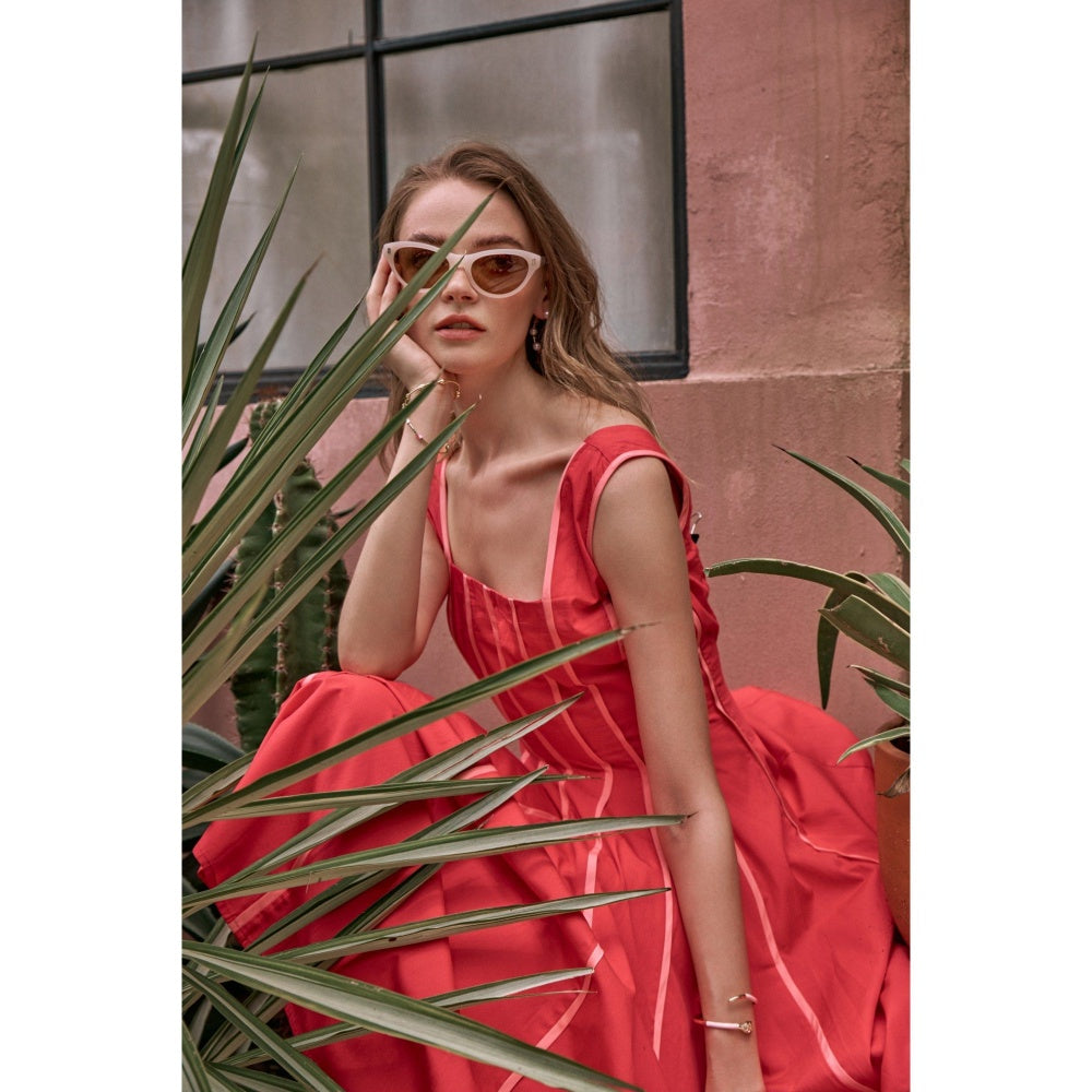 House of Fett The Townie Fit And Flare Piping Red Dress