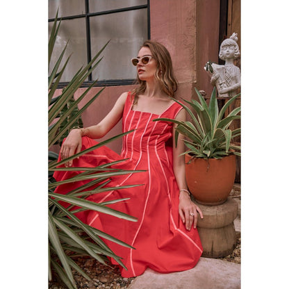 House of Fett The Townie Fit And Flare Piping Red Dress